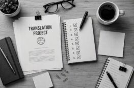 Escritorio con checklist para proyecto de traducción